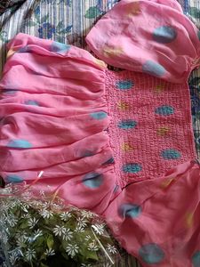 Pink Polka Dot Puff Sleeve Top