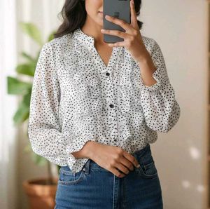 Aesthetic Polka Dot Ruffle Top✨