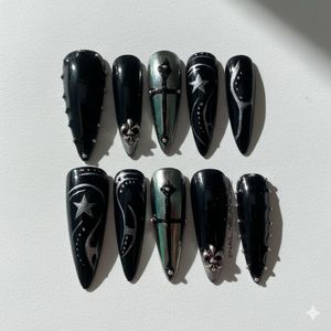 Press on nails black metal