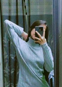 Grey Ribbed Turtleneck Top