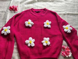 Pink Floral Knit Sweater