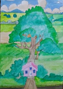 Paintings(1 Canvas And 4 Watercolor)+stands