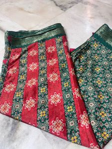 Elegant Green &amp; Red Saree