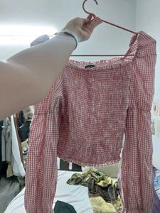 Pink Gingham Long Sleeve Top