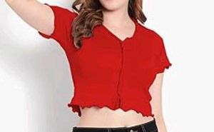 Front Frill Red Button Half Sleeve Top