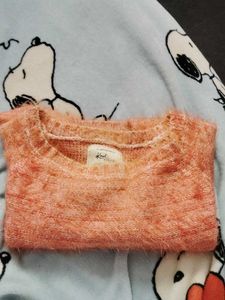 Peach Fuzzy Knit Sweater