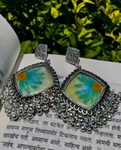 Stylish Silver Earrings Handmade Resin Art