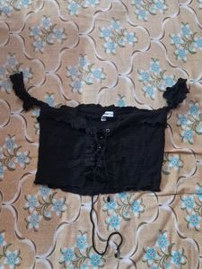 Black Lace-Up Crop Top