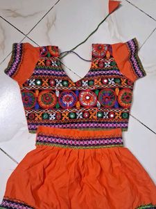 Orange Embroidered Choli &amp; Skirt