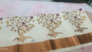 Kerala Embroided Cotton Kasav Saree