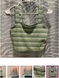 AE Green &amp; White Striped Ribbed Crop Top