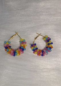 Rainbow Beaded Hoop Earrings