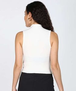 White Ribbed Mock Neck Tank
