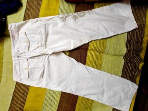White Embroidered Trouser