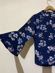 Floral Mock Neck Bell Sleeve Top