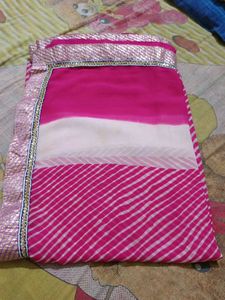 Pink Striped Saree With Blouse 38 Inch