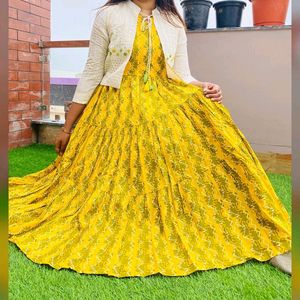 Party Wear Cotton Ankle length Kurti/ Gown with Sc