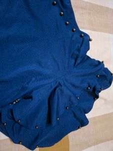 Stylish Blue Ruffle Sleeve Top
