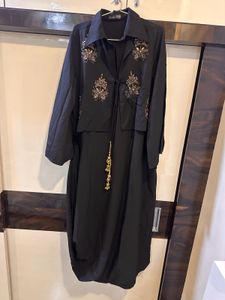 Embellished Black Dress with Attached Jacket