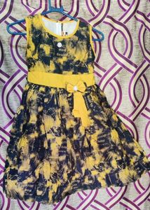 Girls' Yellow & Navy Print Dress