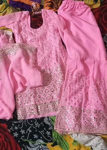 Pink Mirror-Work Salwar Kameez