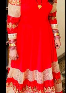 Elegant Red & Gold Anarkali Kurta