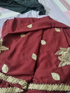 Maroon Embroidered Saree