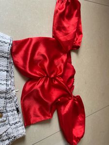 Red Satin Puff Sleeve Top