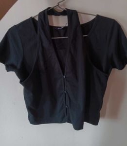 Black Button-Front Top