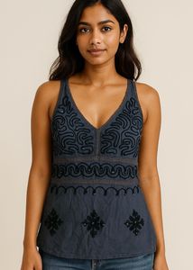 Blue Embroidered Tank Top