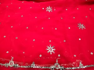 Sequence Work Red Traditional  Saree