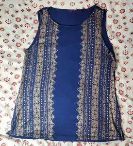💙 Elegant Navy Blue Sleeveless Kurti Top with Gol