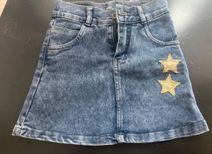 Denim Mini Skirt with Star Patches