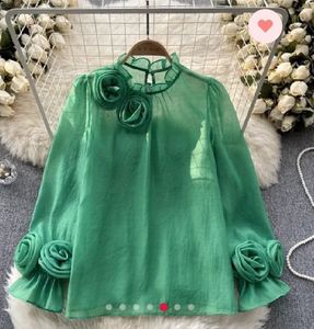 Elegant Green Floral Blouse