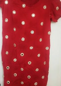 Karvachauth Speciql Red Mirror Embellished Kurti