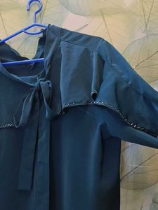 Ruffled Sleeve Tie-Neck Top