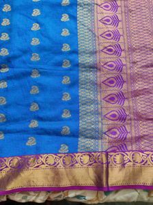 Blue And Purple Pure Silk Saree