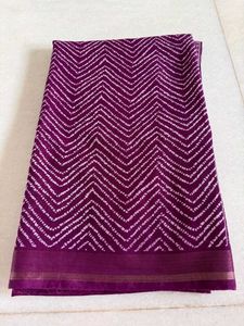 Magenta Chevron Print Cotton Linen Saree