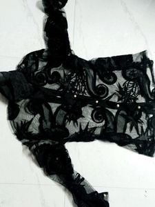 Black Netted New Never Used Shirt Top Pearl Button