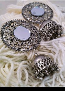 Silver Mirror Jhumka Earrings