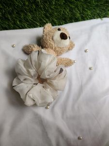 White Organza Printed Scrunchie