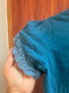 Blue T-shirt with Lace Detail