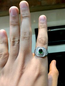Green Diamond Heavy Ring Pure Silver 925