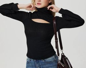 Ribbed Cutout Turtleneck Top