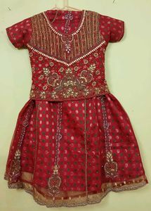 Girls' Red Embroidered Lehenga Choli