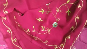 Floral Embroidered Red Scarf