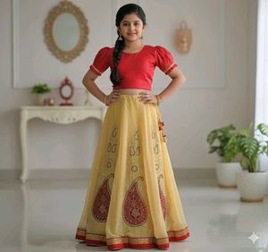 Red and cream lehanga for kids