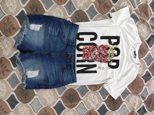 Popcorn Tee &amp; Denim Shorts Set