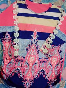 Striped & Paisley Print Top