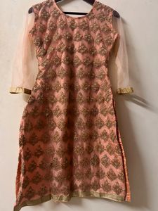 Peach Heavy Net Sharara Set